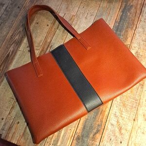 Vince Camuto Black and Brown Pebbled Leather Laptop/Portfolio Tote